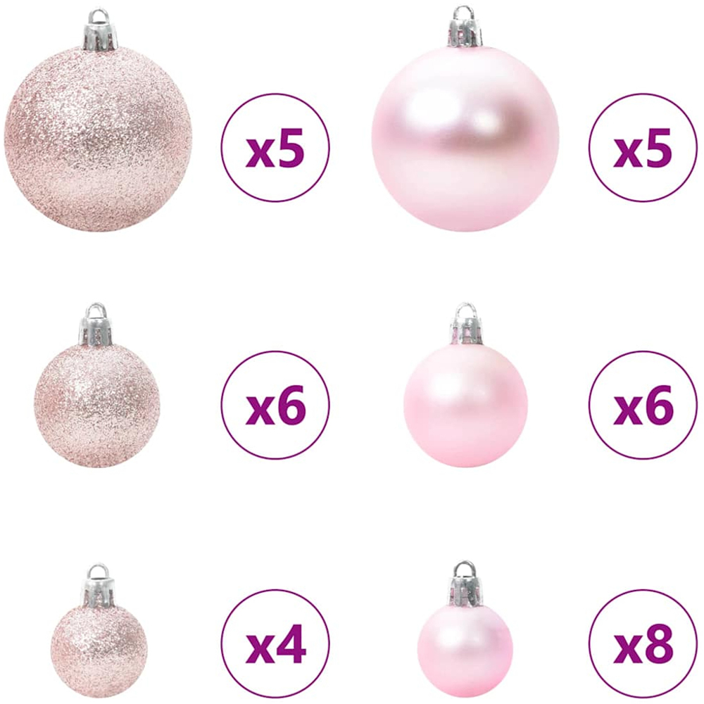 vidaXL Green Snow Flocked Artificial Christmas Tree with LEDs Pink Decoration Ornaments 5ft Image 9