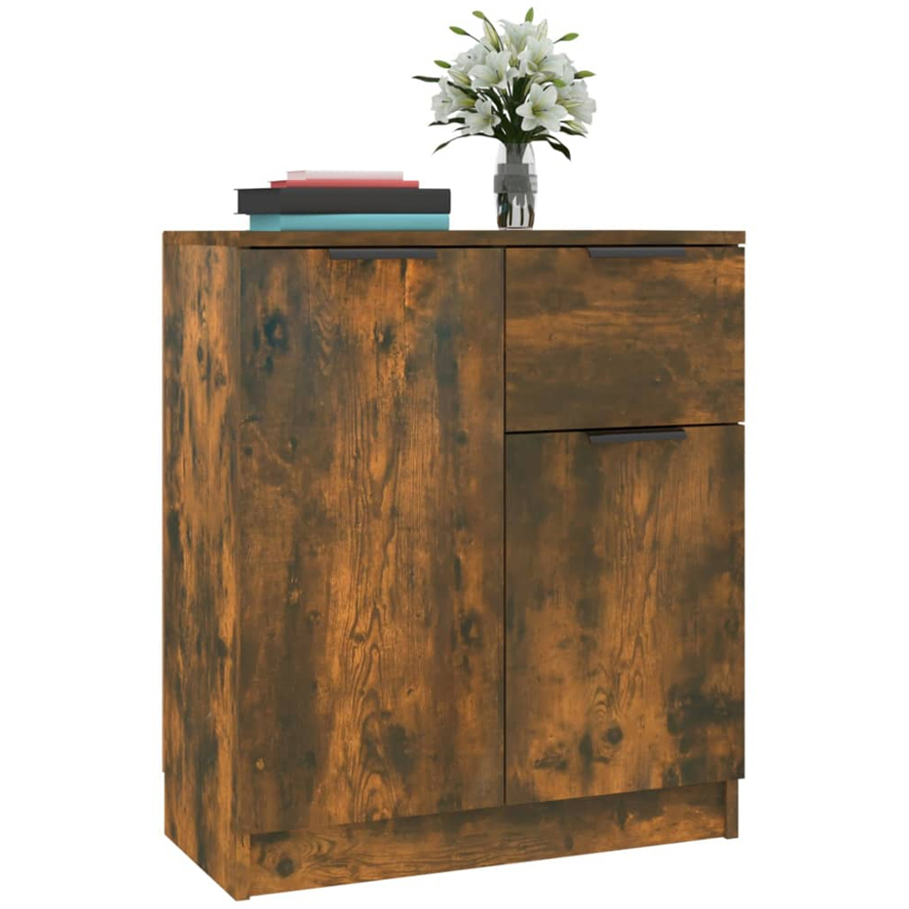 vidaXL 2 Door Single Drawer Smoked Oak Sideboard Set of 2 Image 5
