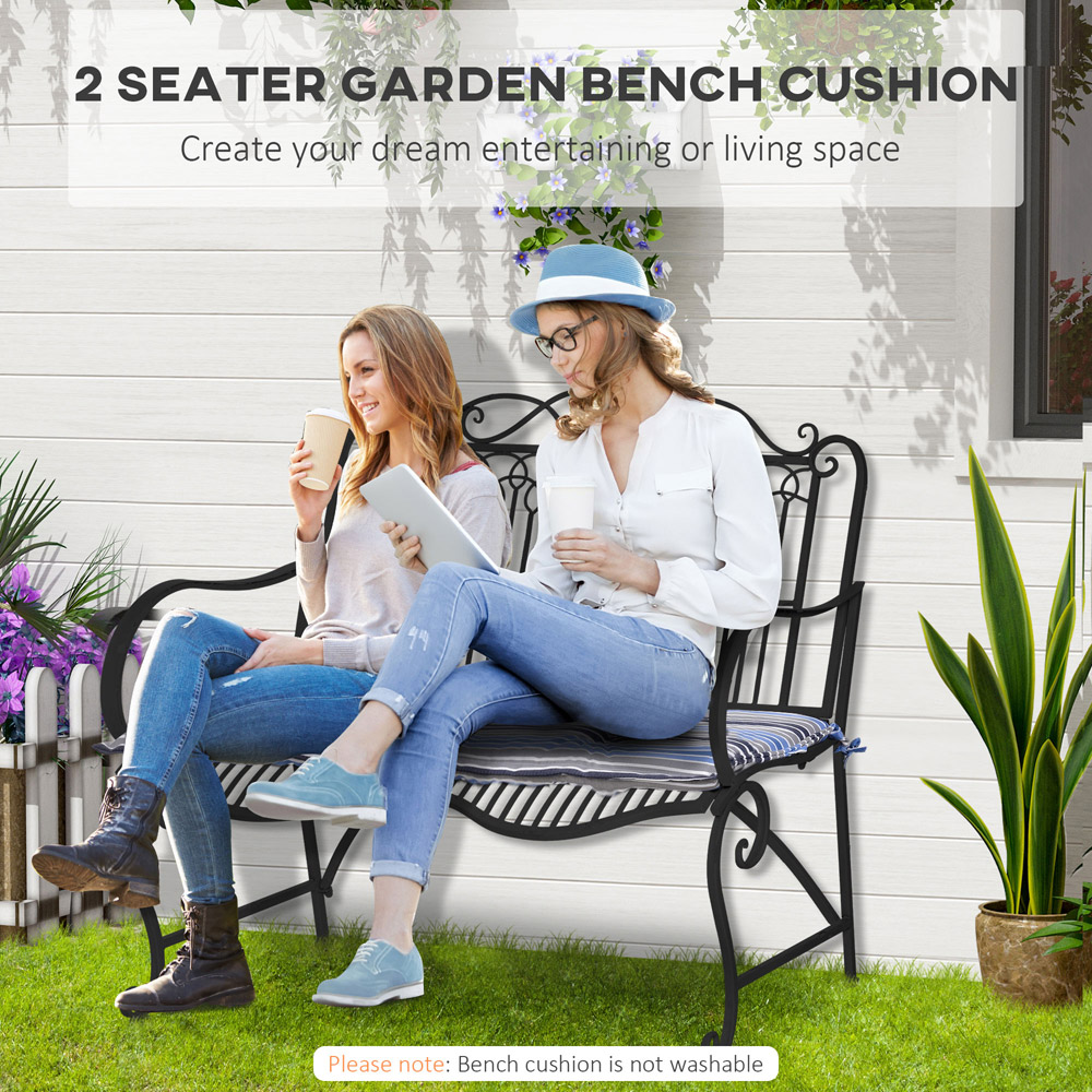 Outsunny 2-3 Seater Blue Stripes Bench Seat Pad 120 x 50cm 2 Pack Image 4