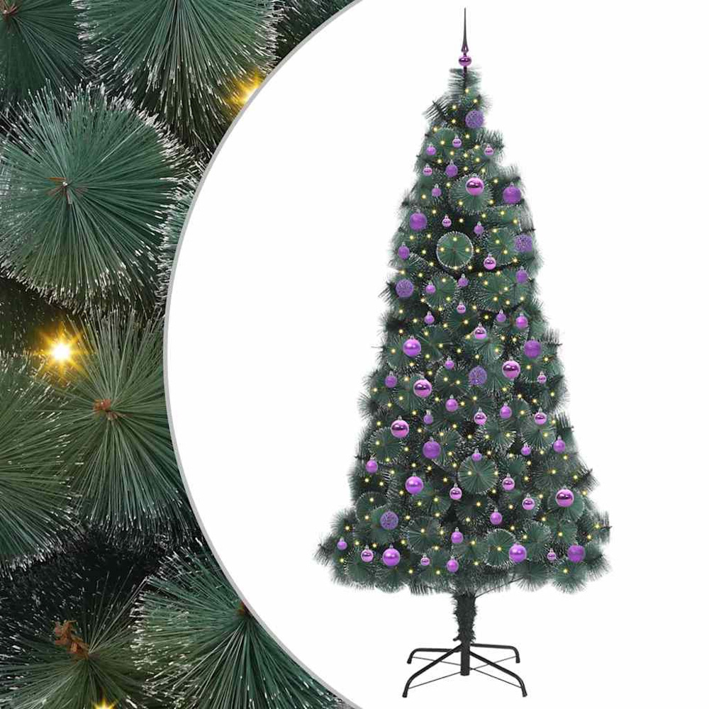 vidaXL Pre-Lit Lilac Baubles Green Artificial Christmas Tree 8ft Image 2