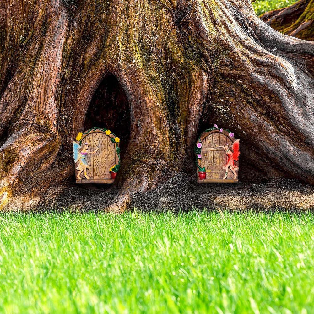 Marco Paul Wall Mounted Fairy Doors Garden Ornament 2 Pack Image 4
