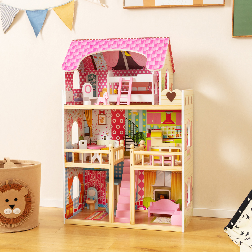 Costway Pink Kids Wooden DIY Pretend House  Image 2