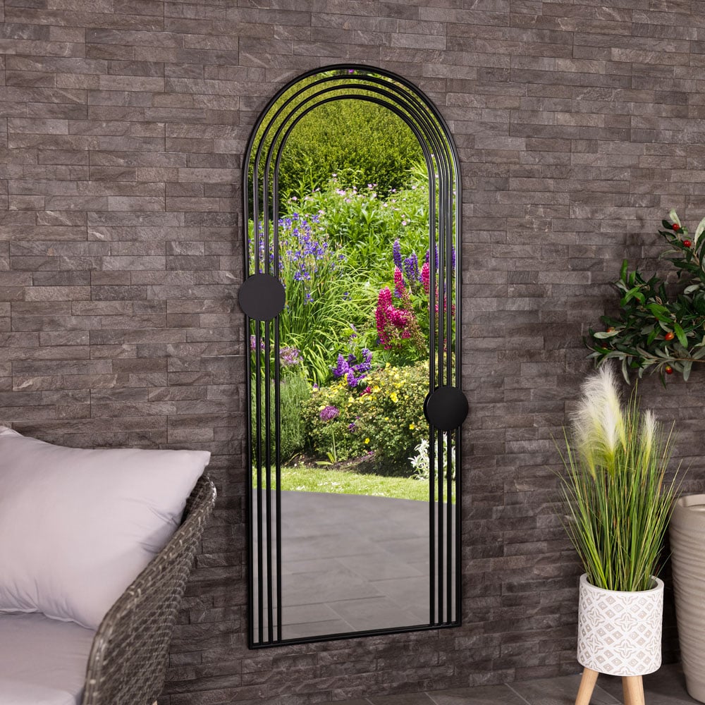 Charles Bentley Warsaw Black Arch Outdoor Wall Mirror with Dots 155 x 64.5cm Image 2
