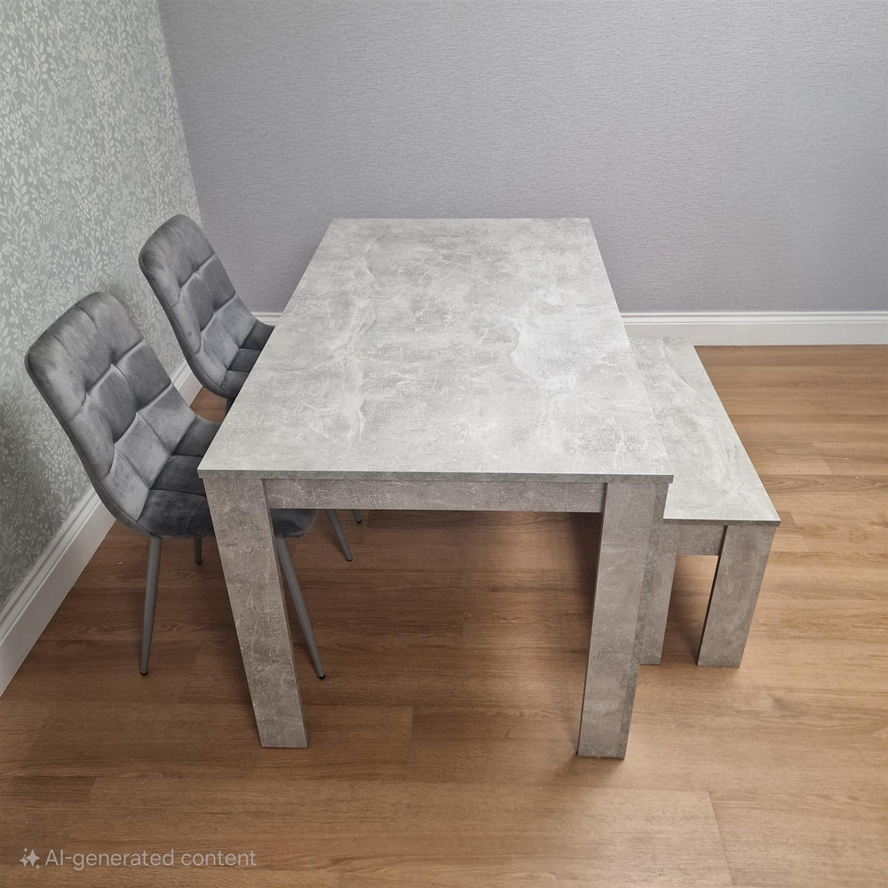 Kosy Koala 4 Seater Velvet Dining Bench Set Stone Grey Effect and Grey Image 6