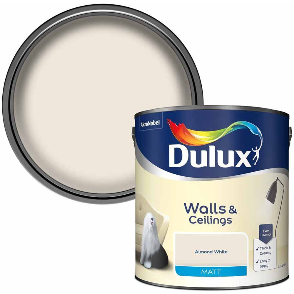Dulux Walls & Ceilings Almond White Matt Emulsion Paint 2.5L Image 1