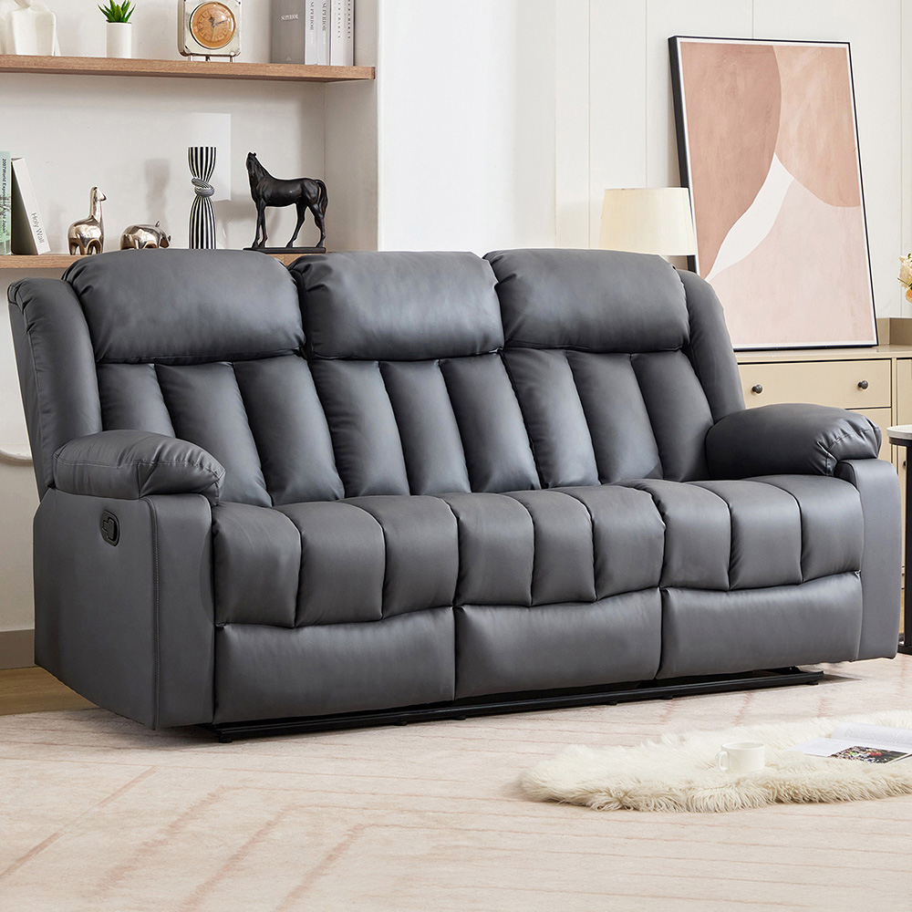 Artemis Home Sheridan 3 Seater Grey Leather Manual Recliner Sofa with Central Console Image 1
