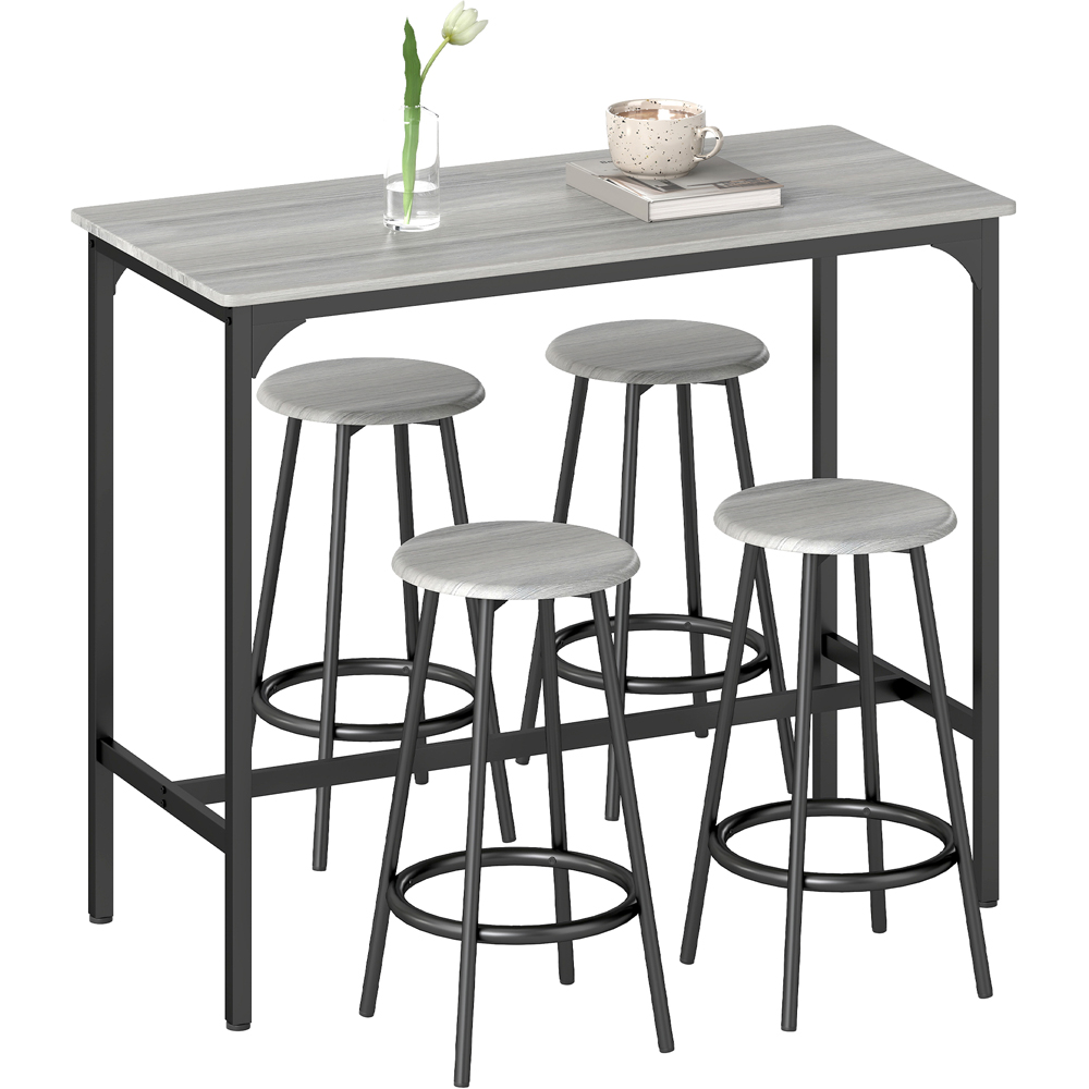 HOMCOM 4 Seater Grey Wood and Metal Bar Table and Stool Set Image 2