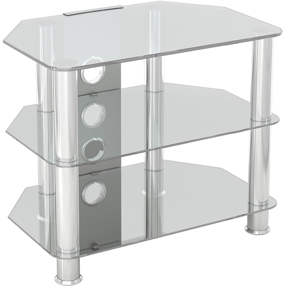 AVF Classic 2 Shelf Clear and Chrome Glass Corner TV Unit with Cable Management Image 2