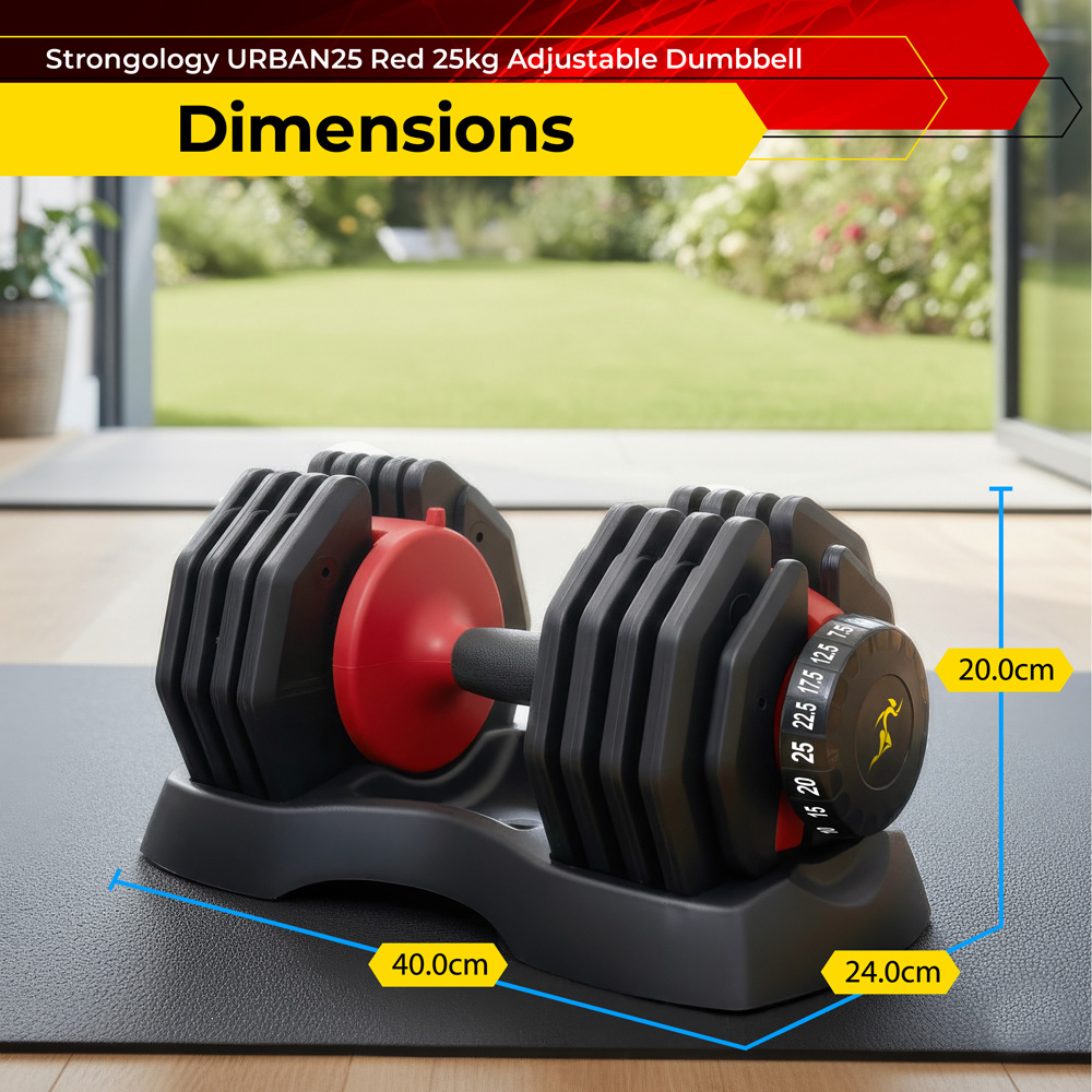 Strongology Urban25 Single Home Fitness Black Red Adjustable Dumbbell 2.5kg to 25kg Image 9