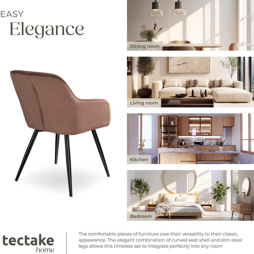 tectake Marilyn Set of 4 Brown and Black Velvet Look Padded Dining Chairs Image 6