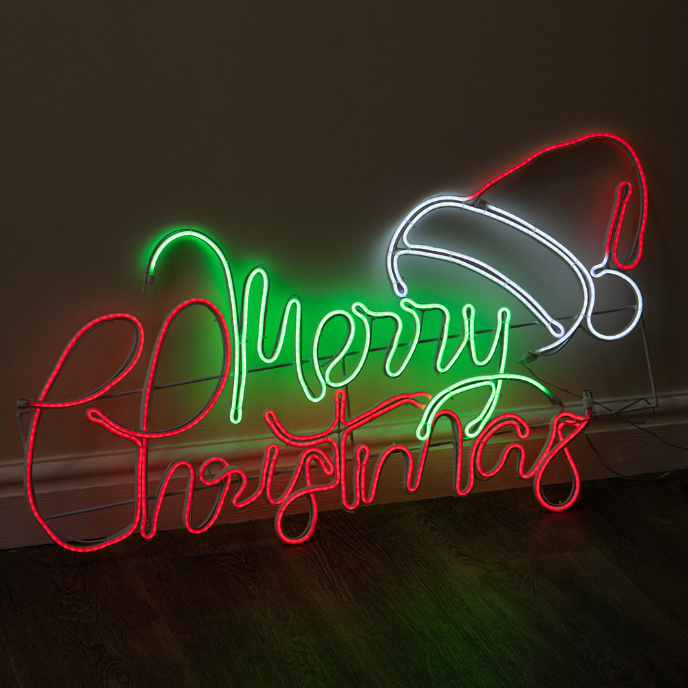 Samuel Alexander Multicolour LED Light-Up Neon Merry Christmas with Flashing Santa Hat Sign 94cm Image 5