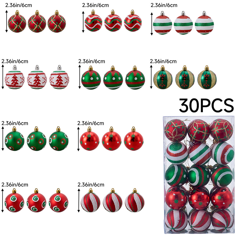 Living and Home Red Green and White Christmas Tree Decoration Ornaments 30 Pack Image 7