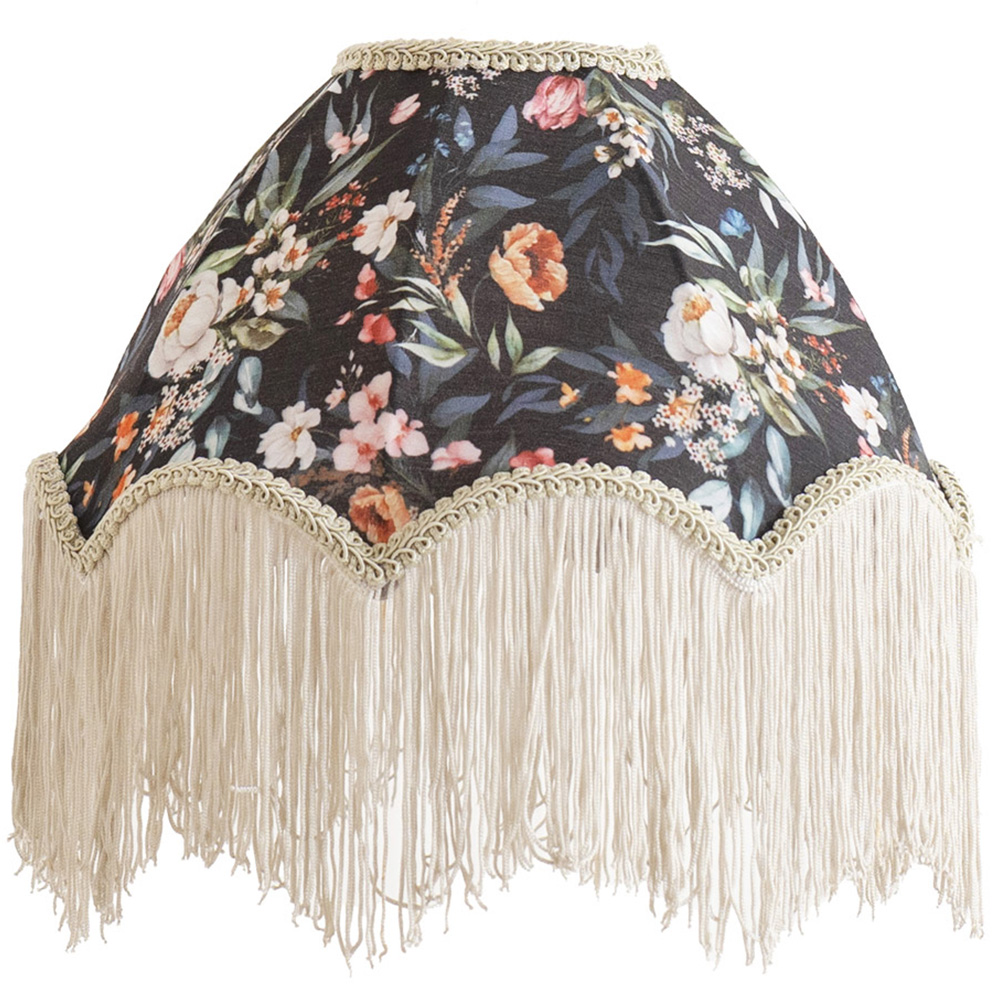 ValueLights Peony Scalloped Floral Fabric Classic Lamp Shade with Cream Tassels Image 1