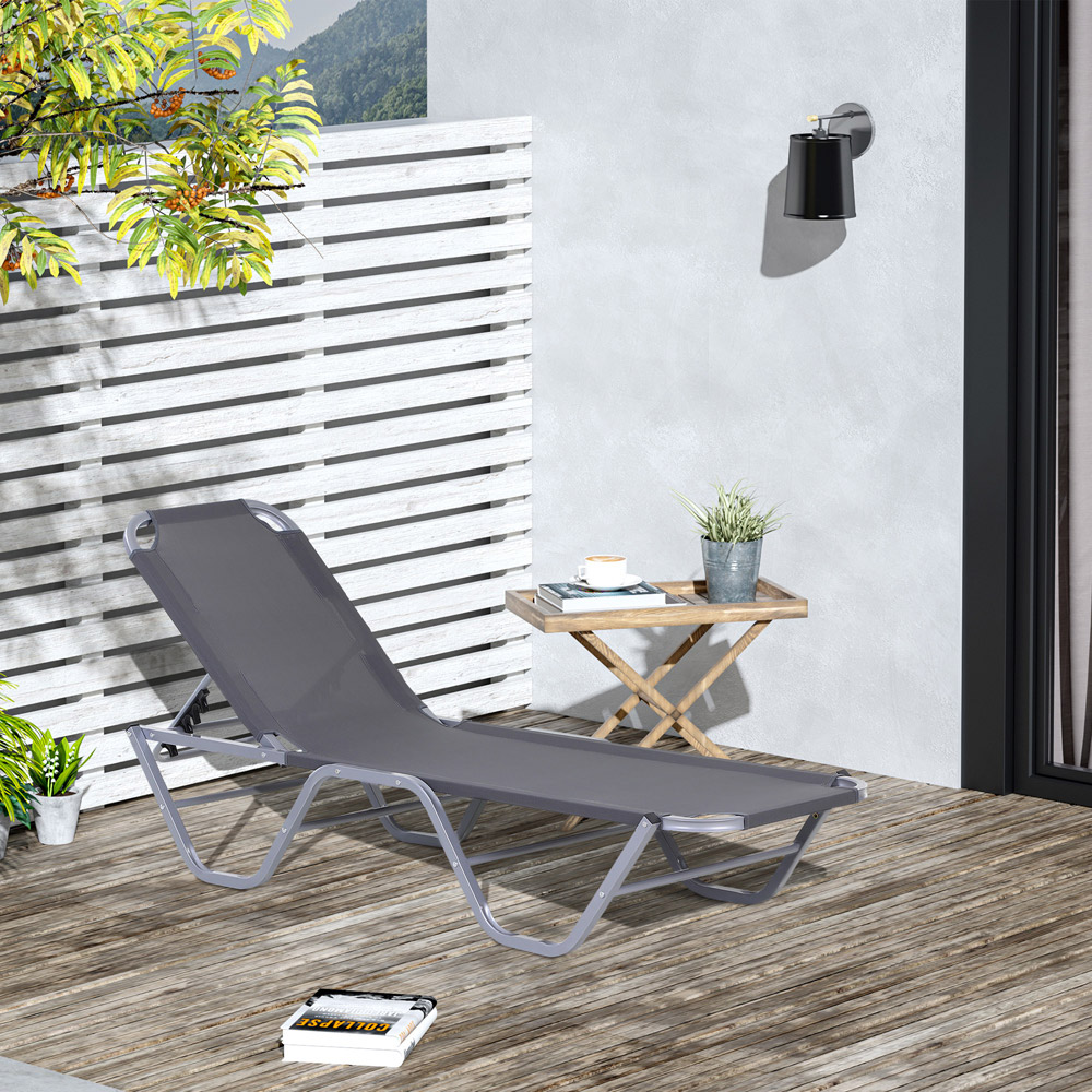 Outsunny Silver 5 Level Adjustable Sun Lounger Image 8