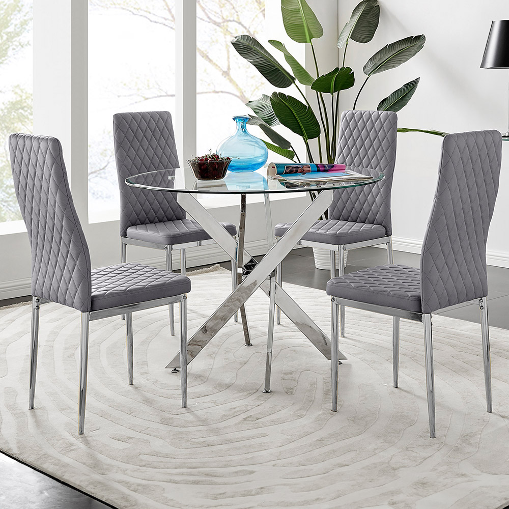 Furniturebox Arona Valera 4 Seater Round Dining Set Grey and Chrome Image 1