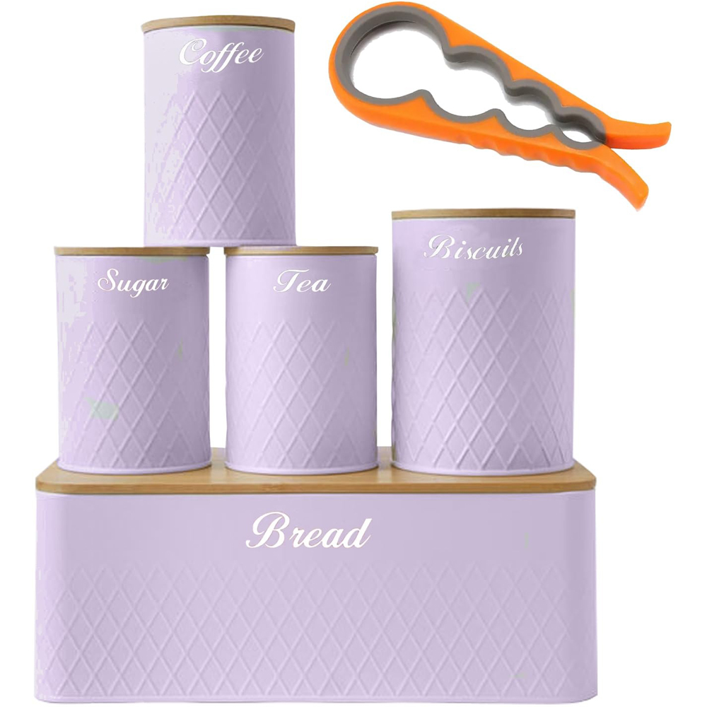ATEK 5 Piece Purple Kitchen Canister Set with Bamboo Lids Image 2
