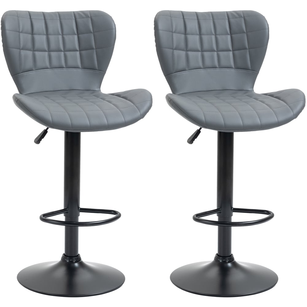 Portland Grey PU Leather Height Adjustable Swivel Bar Stool Set of 2 Image 2