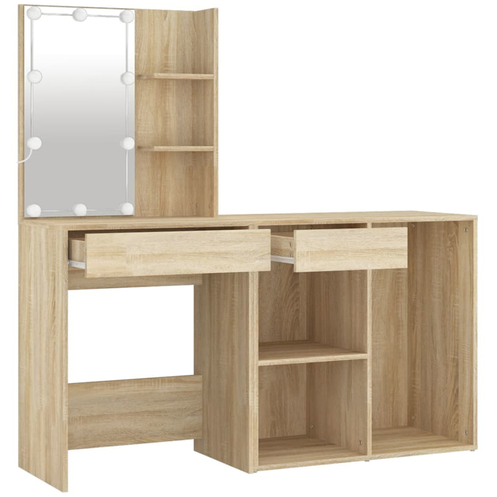 vidaXL Sonoma Oak Dressing Table with LED Mirror and Cabinet Image 6
