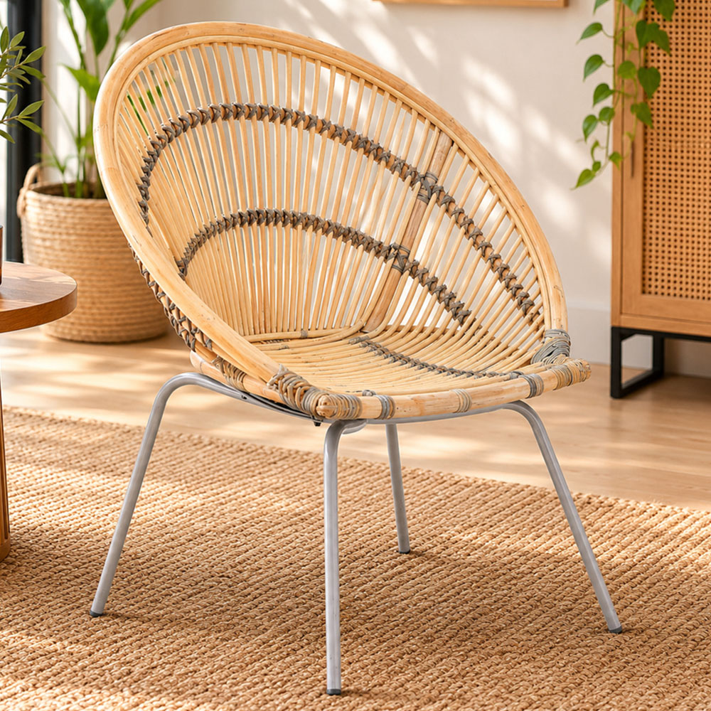 Premier Housewares Lagom White Washed Natural Rattan Chair Image 1
