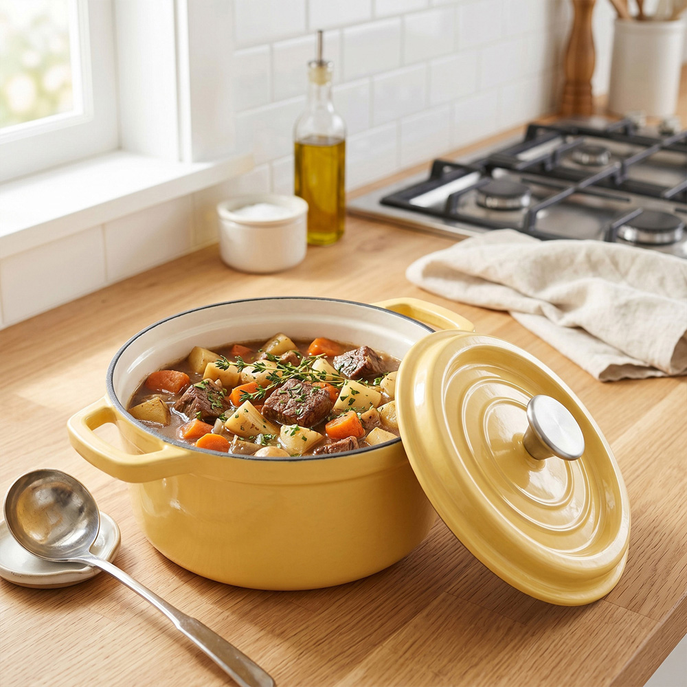 Living and Home 2.8L Yellow Enamelled Cast Iron Dutch Oven Image 7