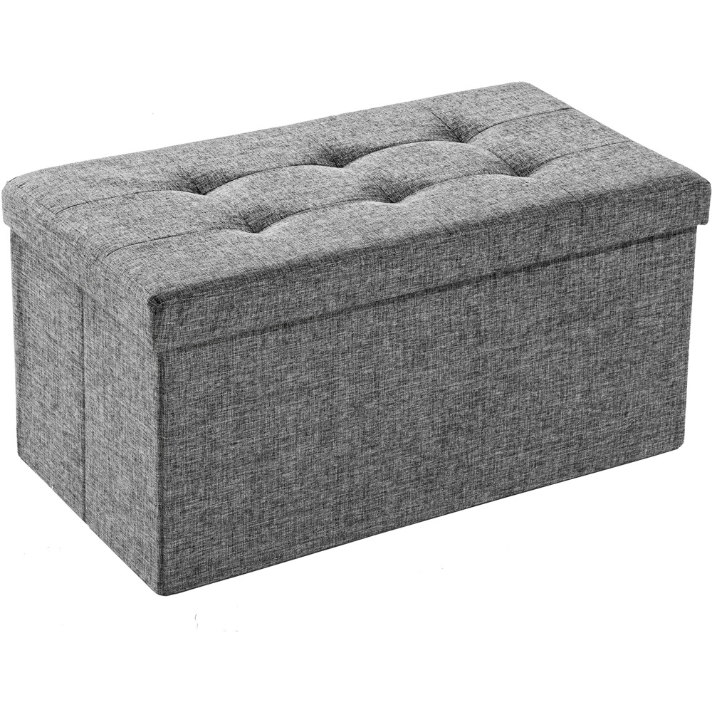 tectake Light Grey Foldable Padded Stool with Storage Image 2