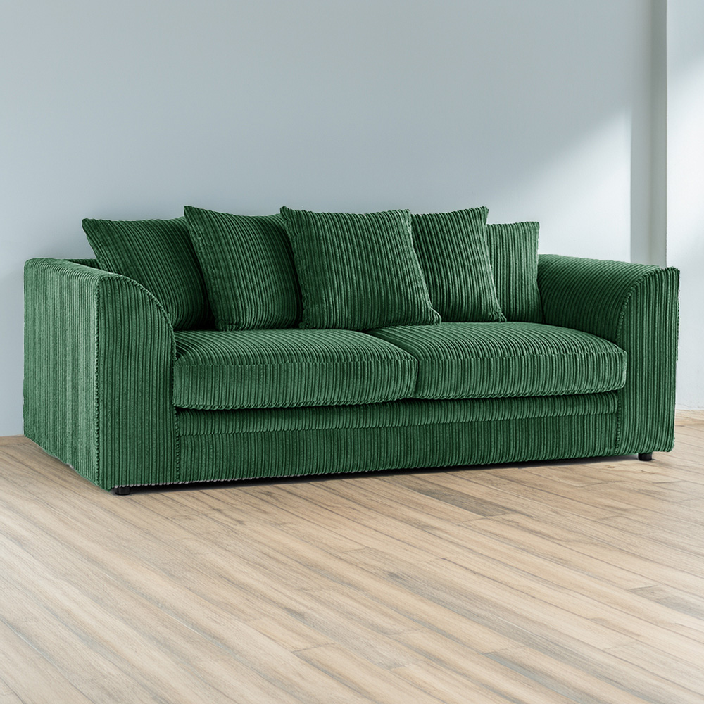 Luxor 3 Seater Green Jumbo Cord Scatter Back Sofa Image 1