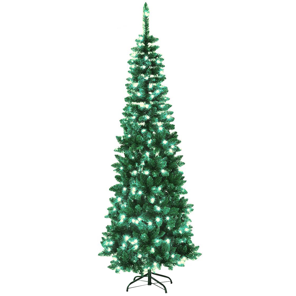 Shatchi White LED Pre-Lit Slim Pencil Artificial Christmas Tree 8ft Image 1