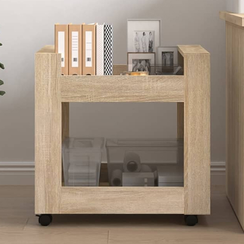 vidaXL 2 Shelf Sonoma Oak Wooden Desk Trolley Image 1