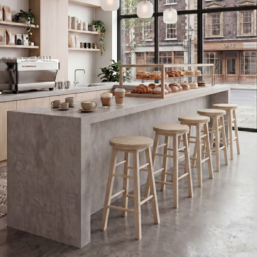 CHEF VIDA Set of 2 Natural Wooden Revolving Bar Stools Image 6
