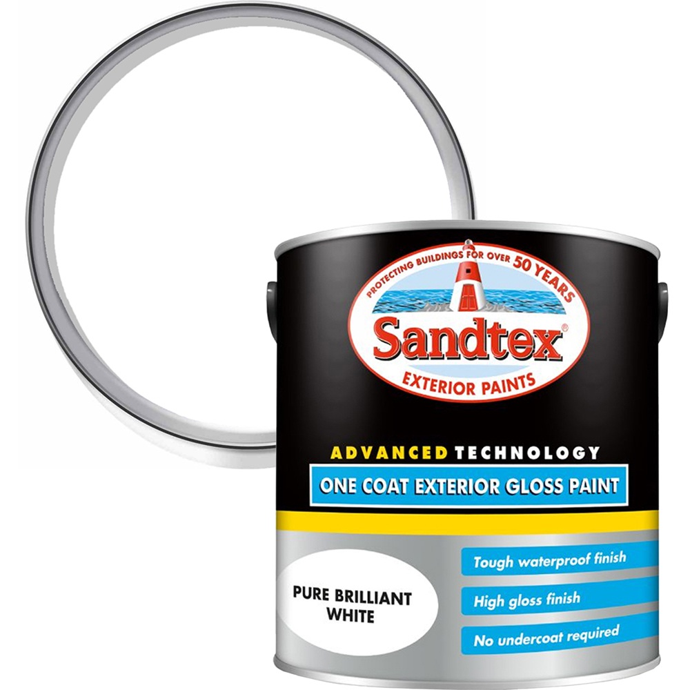 Sandtex Retail Brilliant White 1 Coat Exterior Gloss Paint 2.5L Image 1