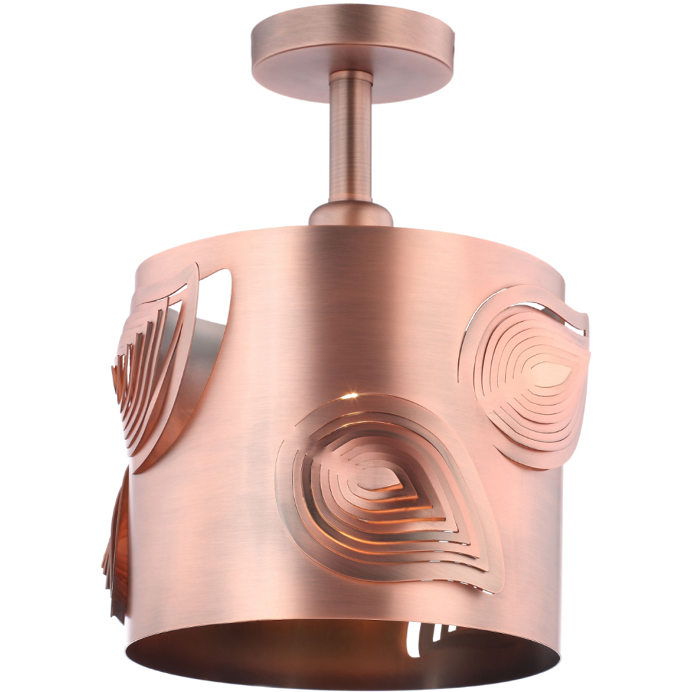Happy Homewares Modern Designer Antique Copper Semi Flush Ceiling Light with Laser Cut Leaves Image 3