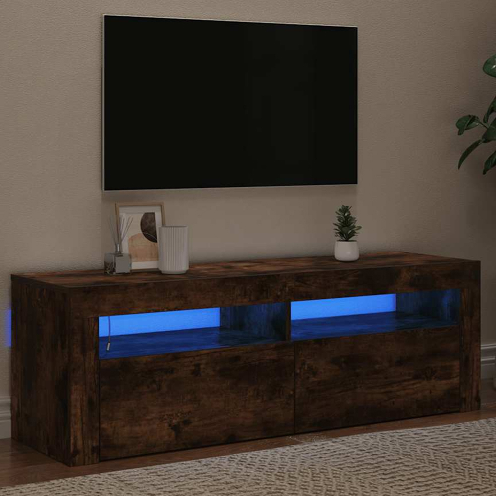 vidaXL 2 Door 2 Shelf Smoked Oak TV Cabinet with LED Lights Image 1