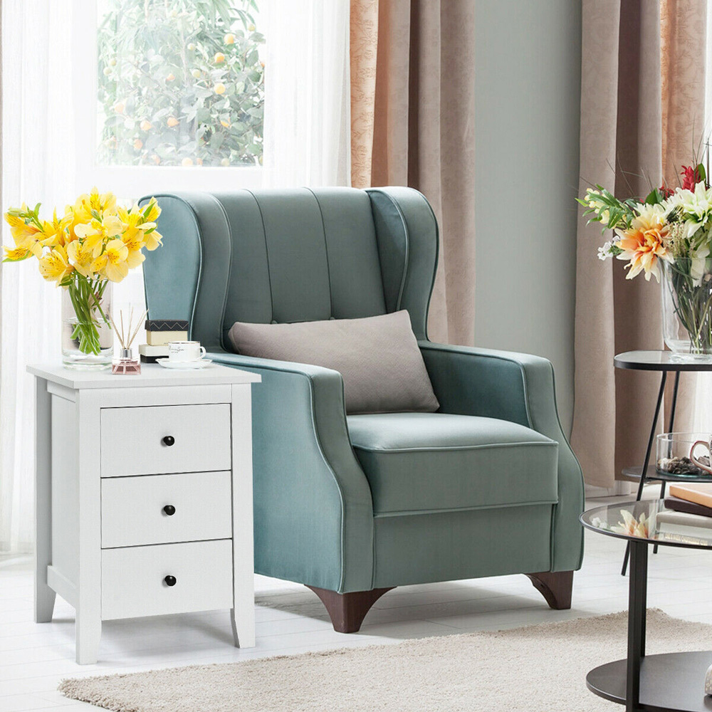 Costway 3 Drawer White Wooden Nightstand Image 8