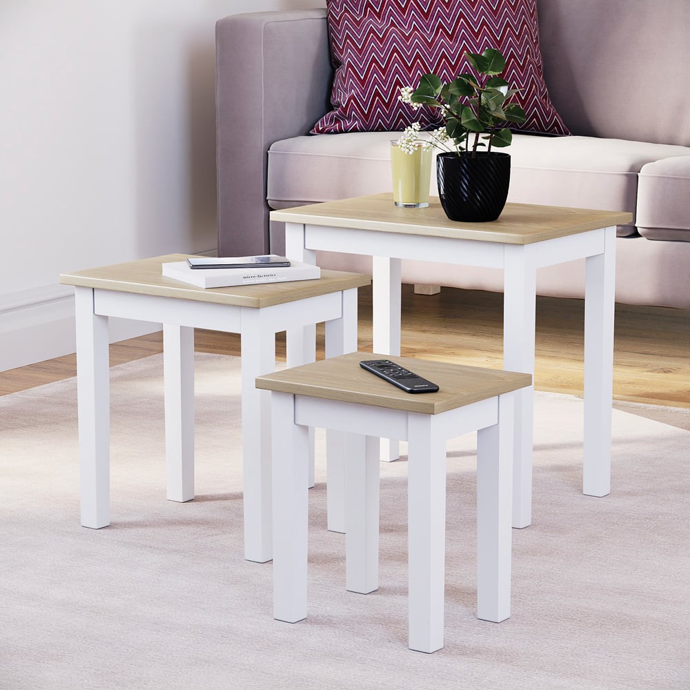 Vida Designs Yorkshire Oak and White Nest of Tables Set of 3 Image 3