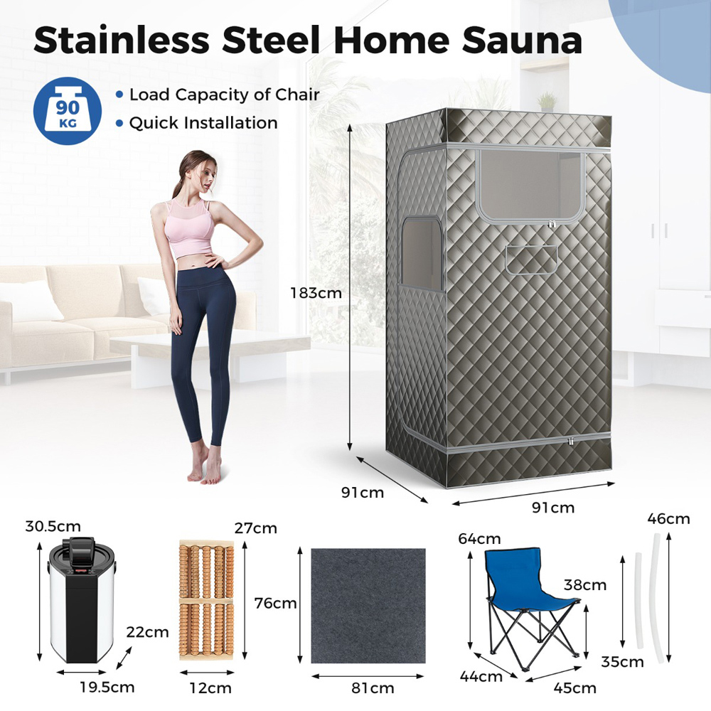 Costway Grey Portable Steam Sauna with Steam Generator 3L Image 9