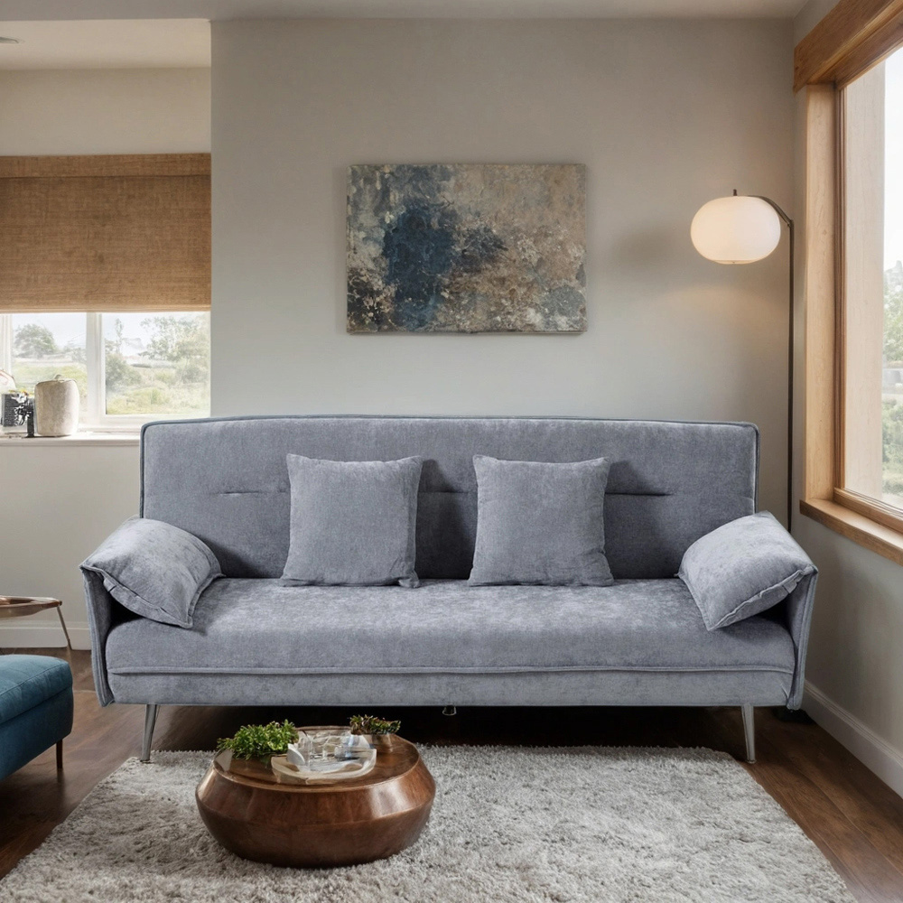 H&O Direct 3 Seater Grey Contemporary Convertible Sofa Bed Image 7