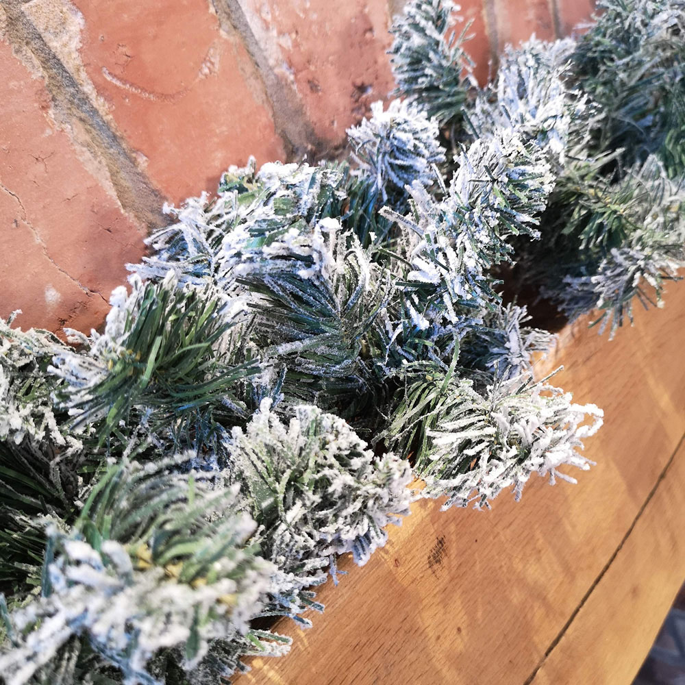 Samuel Alexander Kaemingk Imperial Green Snow Flocked Christmas Garland 270cm Image 2