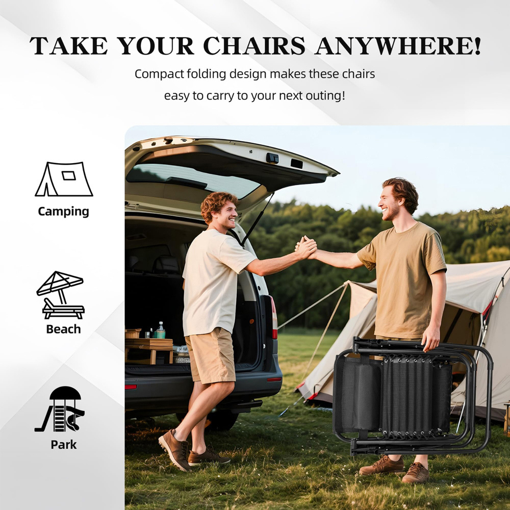 Alivio Set of 2 Black Heavy Duty Teslin Zero Gravity Reclining Chair with Coffee Table Image 5