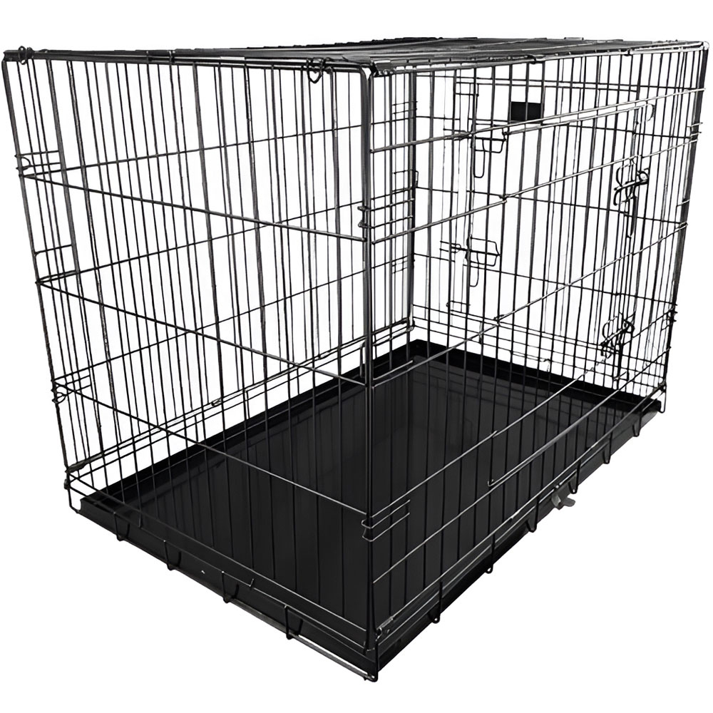 HugglePets Large Black Dog Cage with Metal Tray 91cm Image 1
