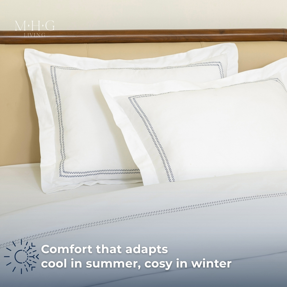 MHG Living Super King Size Oxford Navy 200 Thread Count Duvet Cover Set Image 8