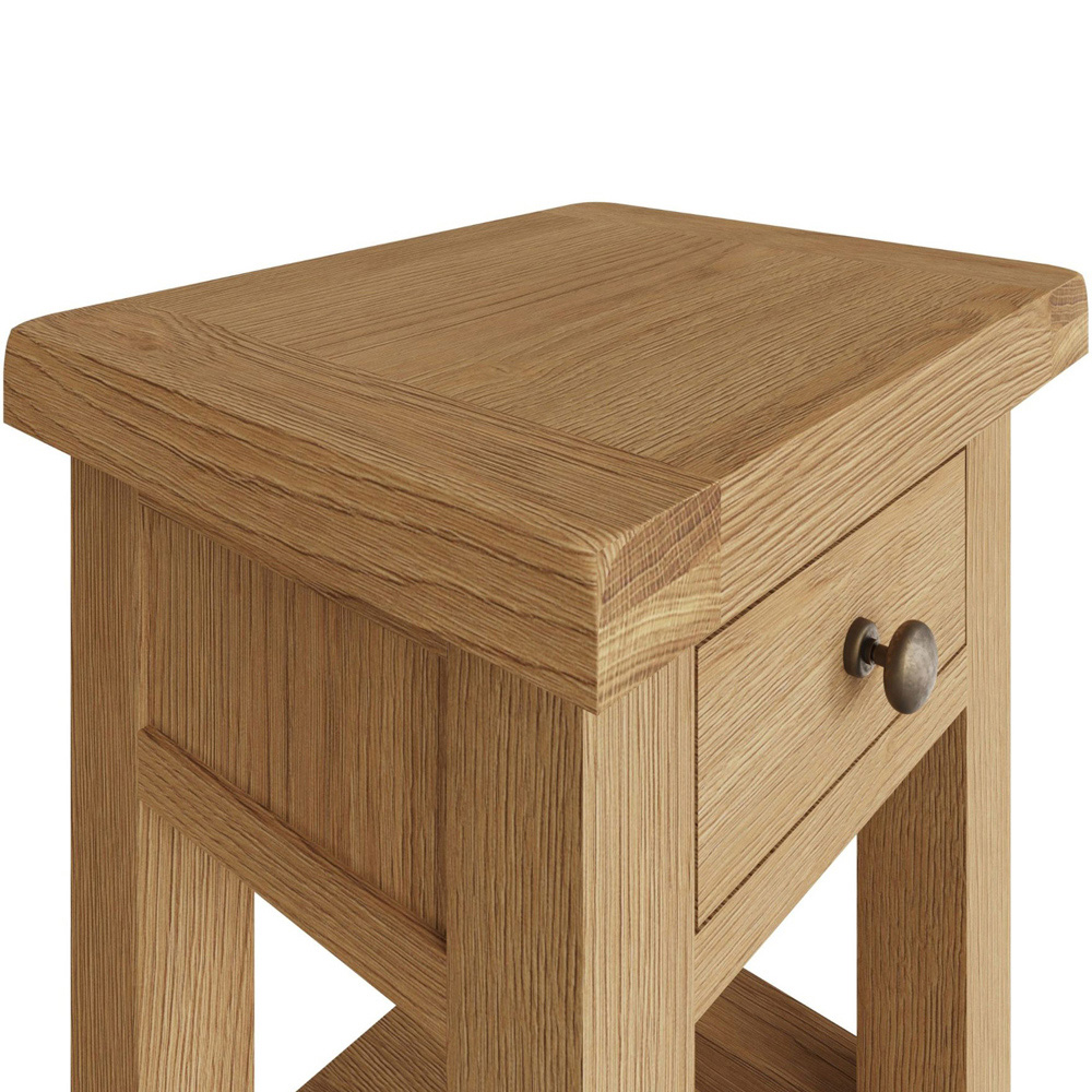 Home Source Copenhagen Single Drawer Oak Veneer Solid Wood Side Table Image 4
