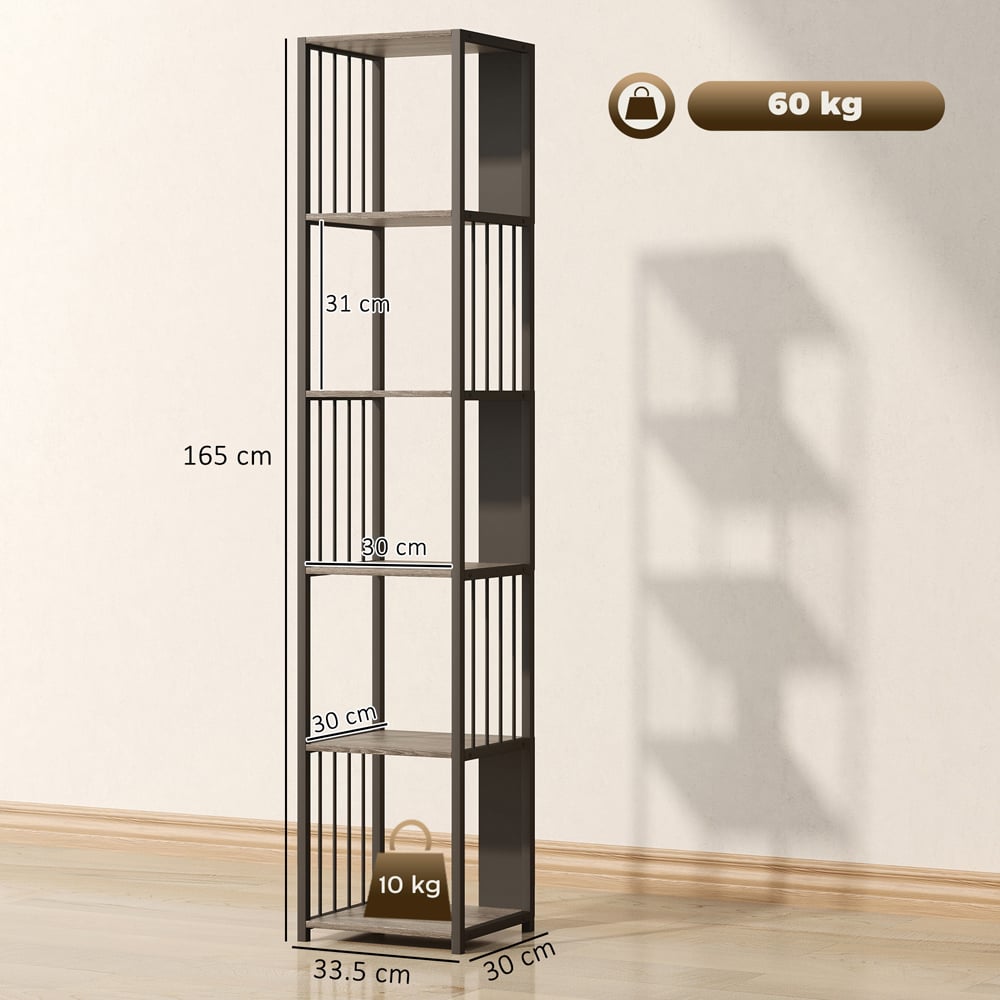 HOMCOM 5 Shelf Grey Freestanding Bookshelf Image 9