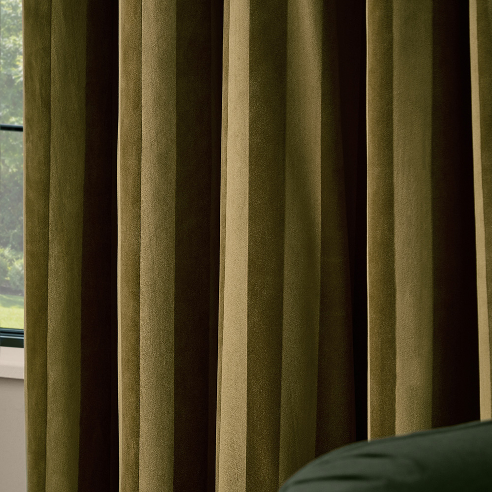 Paoletti Regency Olive Stripe Velvet Lined Eyelet Curtains 168 x 137cm Image 4