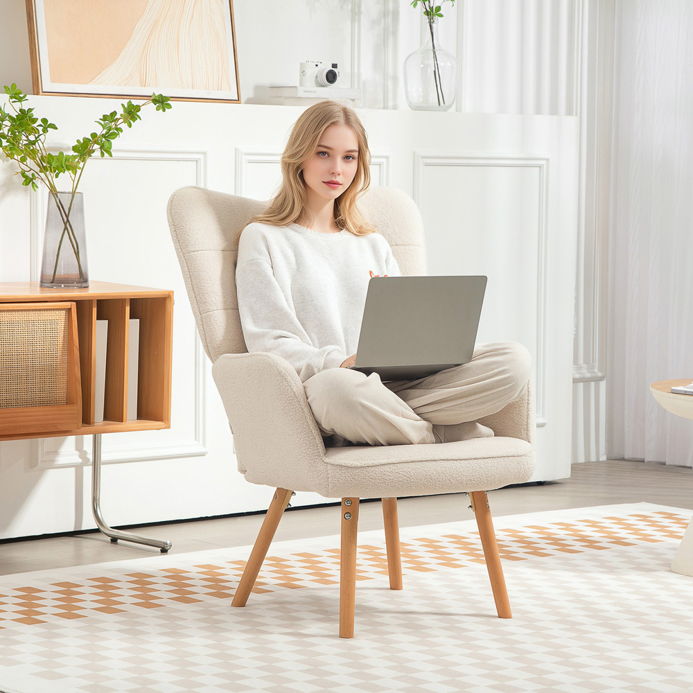 Portland Cream and White Upholstered Tufted Wingback Armchair with Seat Padding Image 5