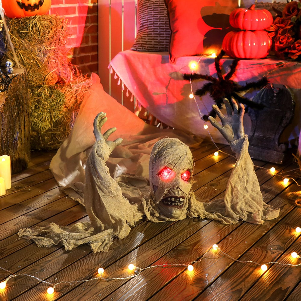 Outsunny Life Size Animated Crawling Mummy with Glowing LED Eyes Halloween Decoration 6ft Image 2