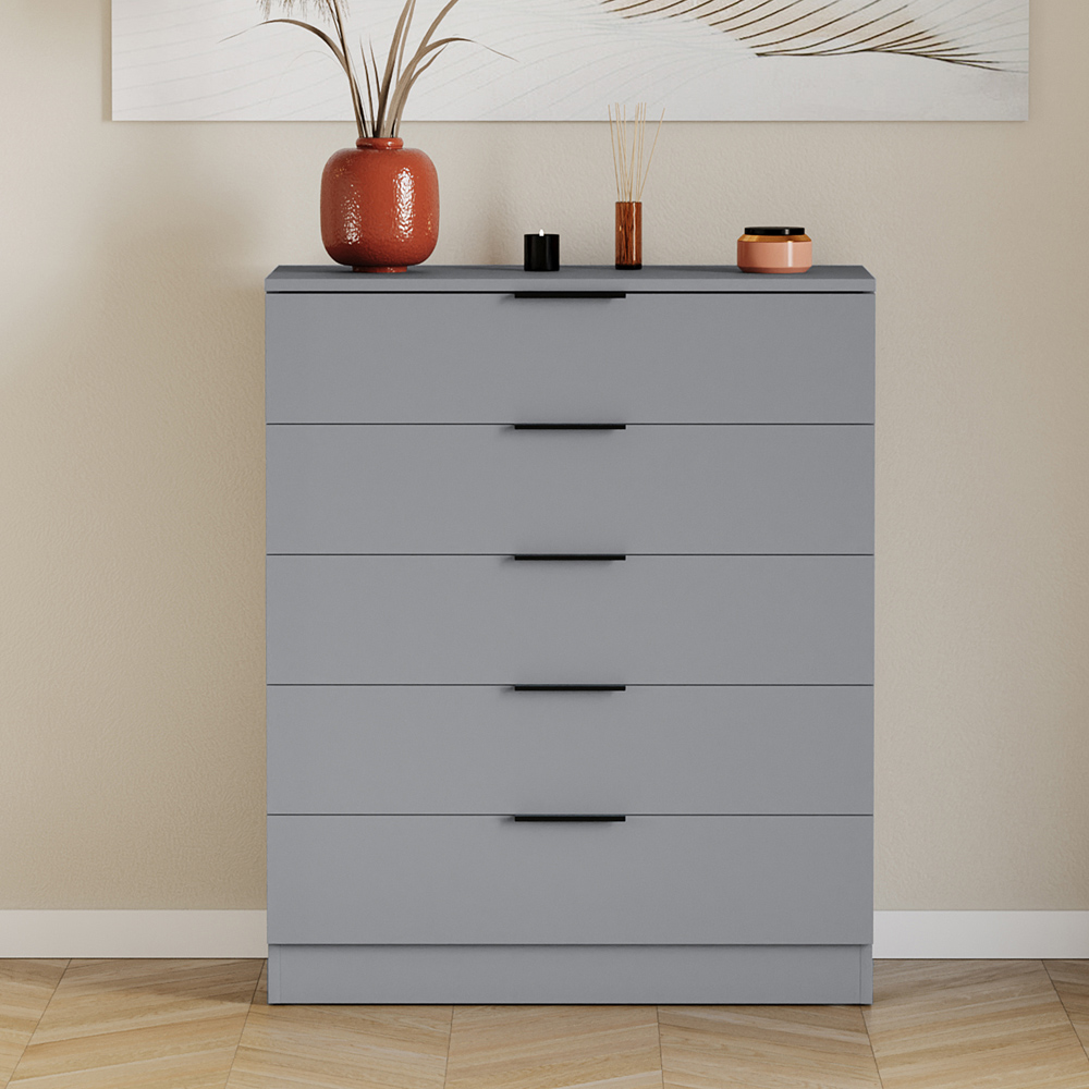 VIDA DESIGNS Trega 5 Drawer Grey Bedside Cabinet Image 3