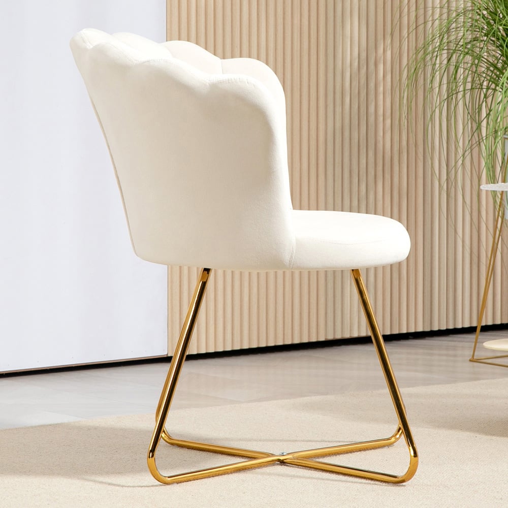 Portland Cream Velvet Accent Chair with Lotus Backrest Image 3