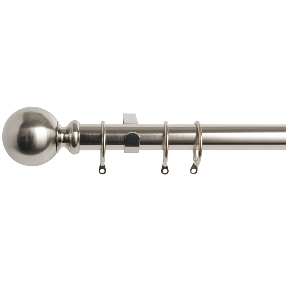 Wilko 120 - 210cm Extendable Satin Silver Ball Curtain Pole Image 1