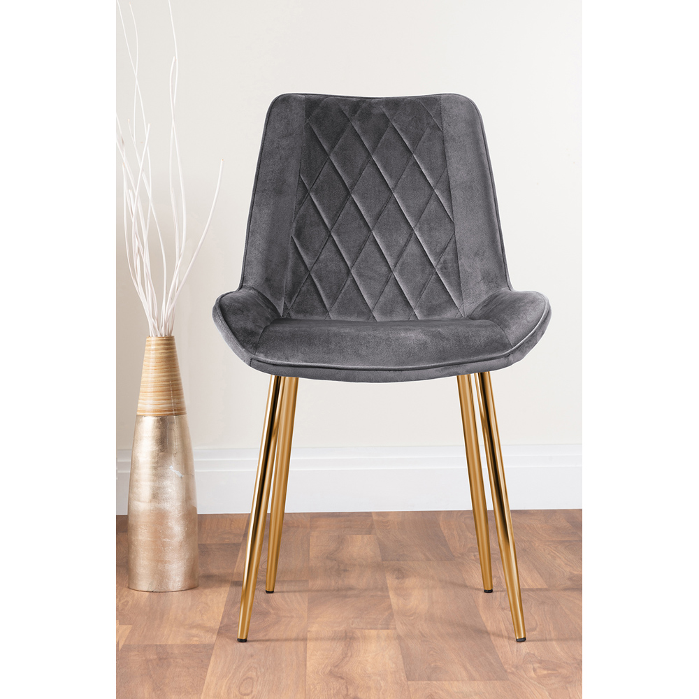 Furniturebox Cesano Set of 2 Grey and Gold Velvet Dining Chair Image 2