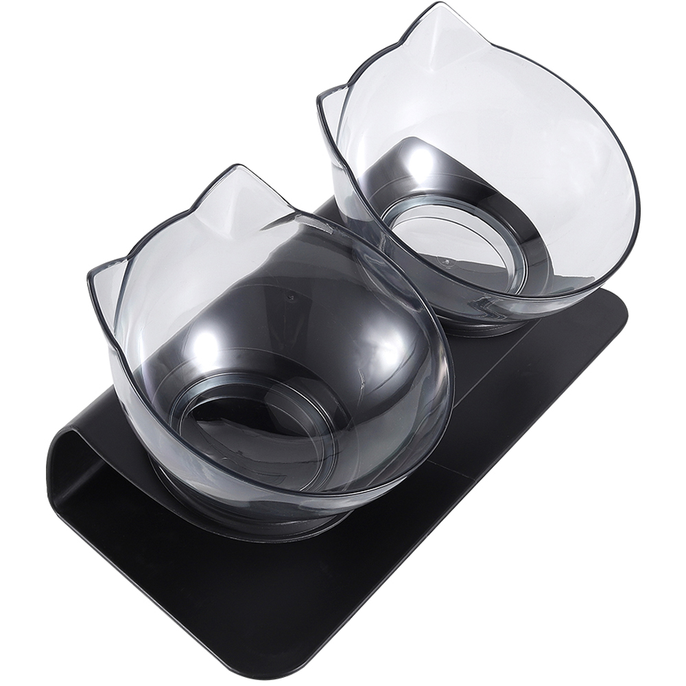 H&O Direct Transparent Double Bowl Elevated Tilted Pet Feeder with Black Stand Image 2
